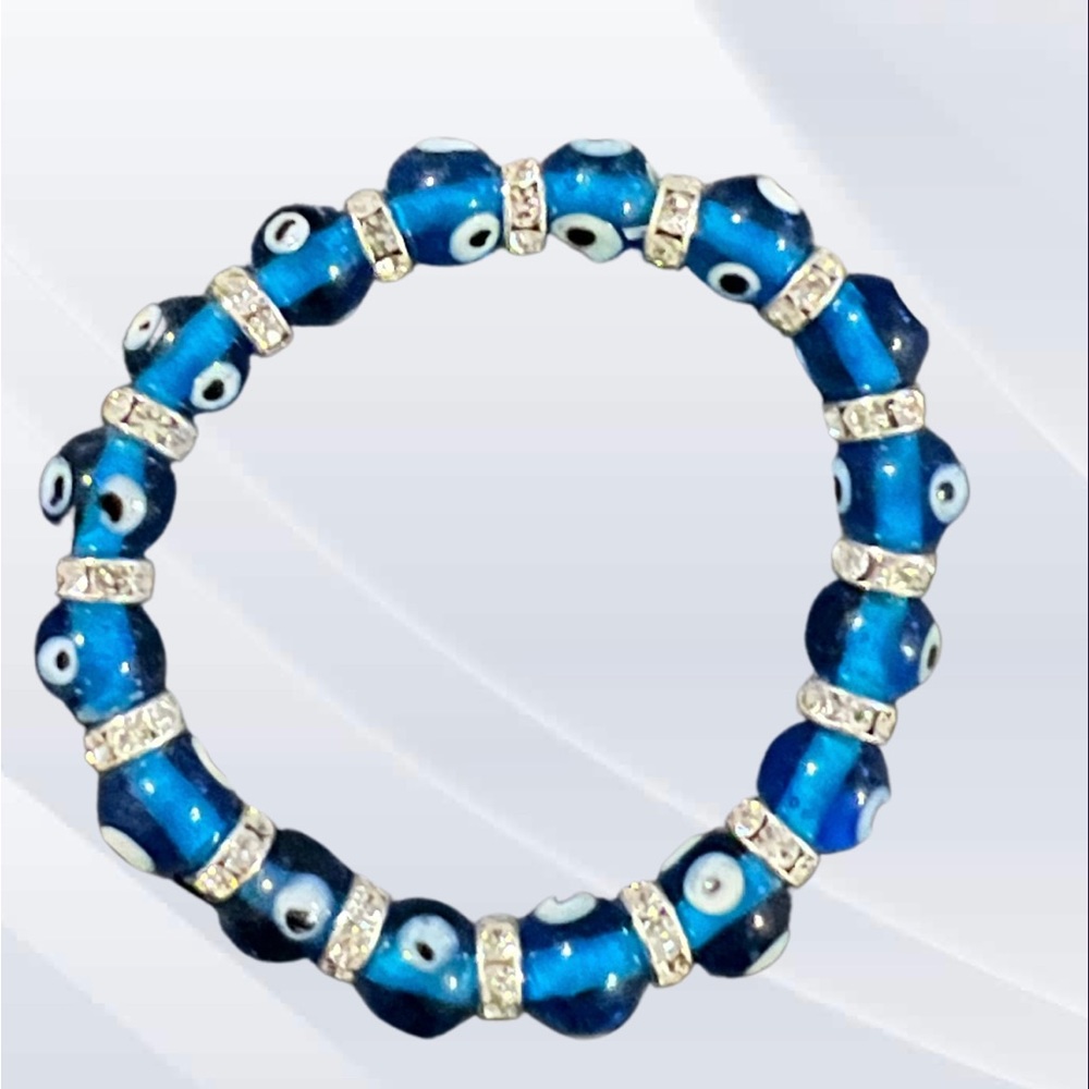 Evil eye Glass aqua stretch bracelet